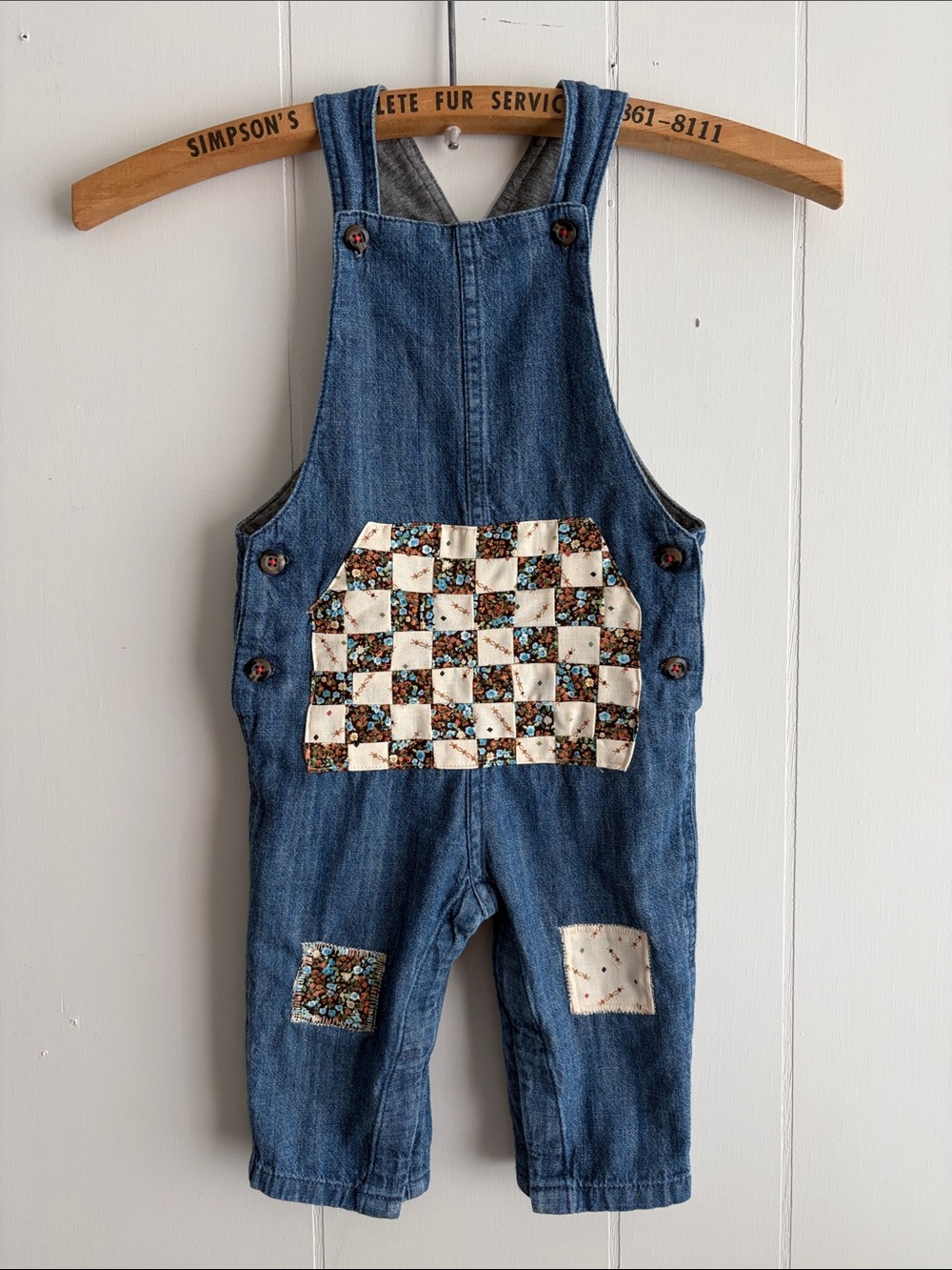 Unisex Toddler Blue Denim  Overalls with Patchwork Details